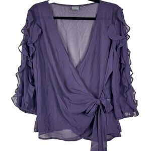 Boho Blouse Womens Large Purple Sheer Feminine Coquette Fairy Ruffle Sleeve